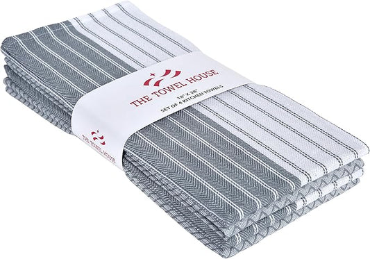 100% Cotton Kitchen Towels – Ultra Absorbent and Quick-Dry Dish Towels with Hanging Loop – Extra Large 18x28 Inches – Lint-Free, Soft and Durable – Grey (Pack of 4)