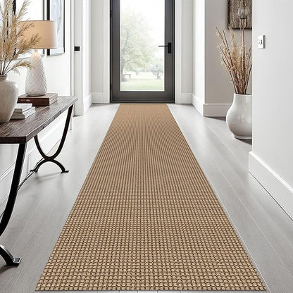 EARTHALL Woven Runner Rug 2x12 Ft Washable Runners for Hallways Extra Long Cotton Non Slip Rubber Backed Kitchen Runner Braided Indoor Floor Carpet for Entryway, Hall, Kitchen, Orange/Tan/Brown