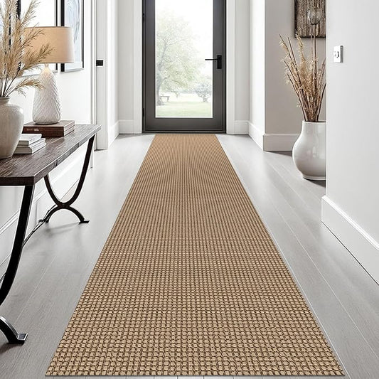 EARTHALL Woven Runner Rug 2x12 Ft Washable Runners for Hallways Extra Long Cotton Non Slip Rubber Backed Kitchen Runner Braided Indoor Floor Carpet for Entryway, Hall, Kitchen, Orange/Tan/Brown
