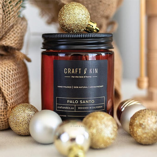 Craft & Kin Scented Candle for Men | Palo Santo Candle | All-Natural Scent for Home | Long Lasting Winter Candles, 45-Hour Burn Time, 8oz