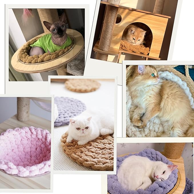 Cat Knitted Bed Mat, Extra-Soft Washable Warm Round Pads Cushions for Indoor Kittens, Cat Trees Towers, Perfect for Kneading and Sleeping (Caramel,X-Large)