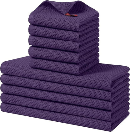 Homaxy 100% Cotton Kitchen Towels and Dishcloths Set, 12 x 12 Inches and 13 x 28 Inches, Set of 10 Bulk Kitchen Towels Set, Ultra Soft Absorbent Dish Cloths for Washing Dishes, Eggplant