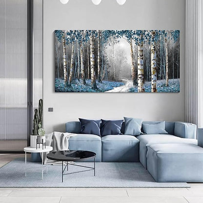 HKDGOKA Large Canvas Wall Art - Gray Blue Tree Abstract Canvas Painting Textured Picture, Modern Landscape Artwork Framed for Living Room Bedroom Bathroom Office Home Decor 58"x29"