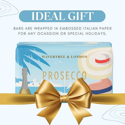 Wavertree & London Prosecco Scented Natural Soap Bar, 7oz Moisturizing French Triple Milled Soap Bar for Women & Men Enriched with Organic Shea Butter, Pure Bath & Body Soap (1 Bar)