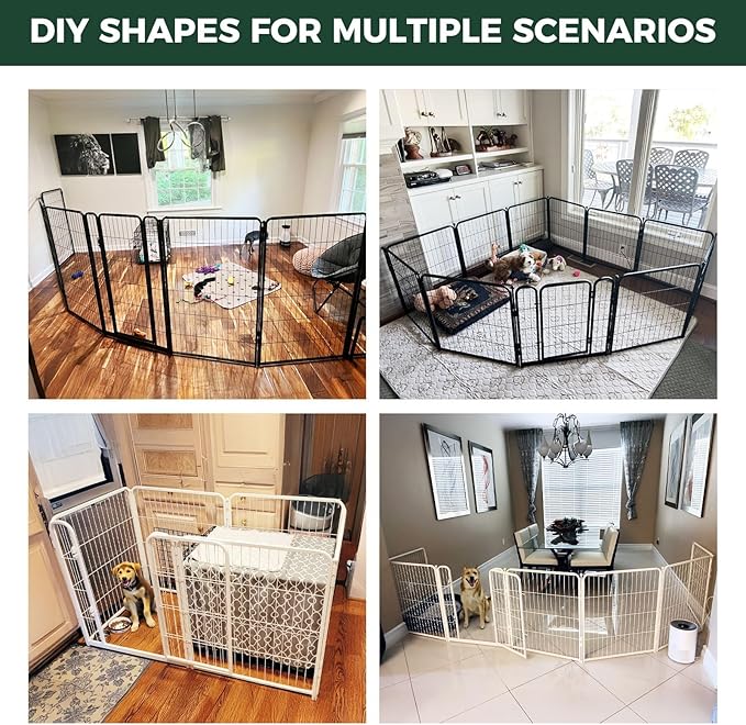 FXW Homeplus Unleashed Indoor Dog Playpen - Stress-Free and Safe Play, Heavy Duty 40 Inch 8 Panels with Playpen Camera Mount for Medium and Large Dogs, White│Patented