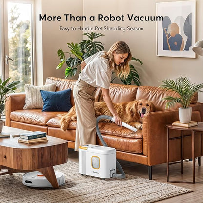 D20S Max+ Robot Vacuum and Mop, 6000Pa Suction for Pet Hair, with Self-Emptying Dock and Pet Grooming Parts, 10 Weeks Hands-Free Cleaning, PreciSense LiDAR Navigation, App & Voice Control