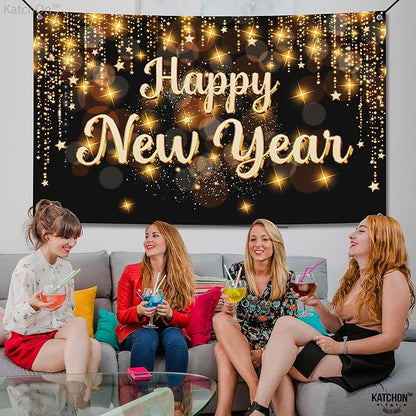KatchOn, Happy New Year Banner 2026 - XtraLarge 72x44 Inch | Happy New Year Backdrop for Happy New Years Decorations 2026 | NYE Banner | NYE Decorations 2026, New Years Eve Party Supplies 2026