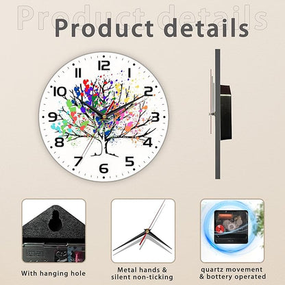 Tree of Life Wall Clocks Wooden Wall Clock Art Hanging Clocks Silent Non-Ticking Wall Clock Battery Operated Round Home Arabic Numeral Decorative Wall Clocks 10 Inch