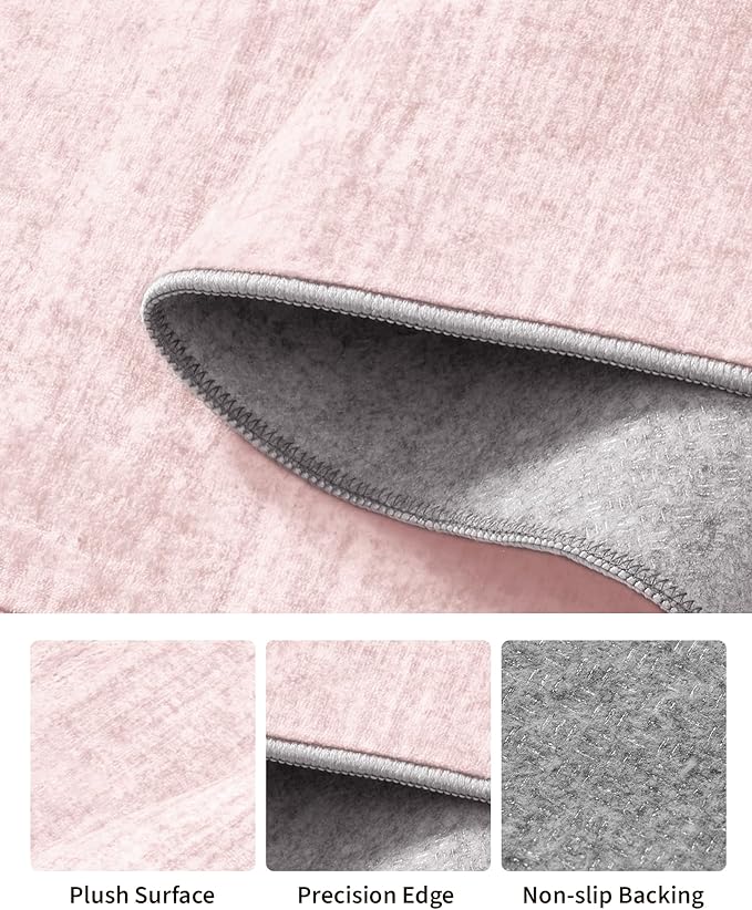 Art&Tuft Washable Rugs 8x10, Area Rugs for Living Room - Non Slip and Stain Resistant Soft Thin Low Pile 8x10 Rug for Bedroom, Dining Room, Kitchen, Office, Lightpink