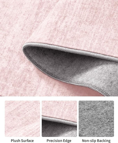 Art&Tuft Washable Rugs 8x10, Area Rugs for Living Room - Non Slip and Stain Resistant Soft Thin Low Pile 8x10 Rug for Bedroom, Dining Room, Kitchen, Office, Lightpink