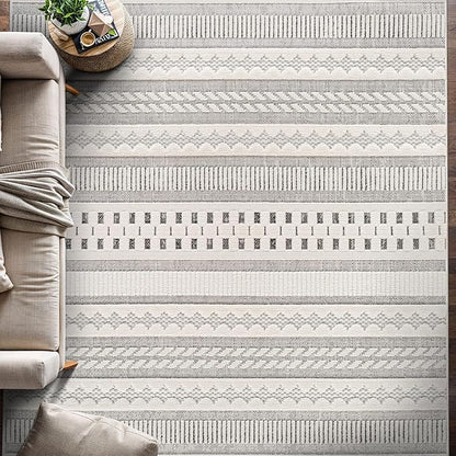 Beverly Rug Micro Loop Area Rug Gray/White 5x7 Geometric Modern Scandinavian Striped Durable Soft Indoor Rugs for Living Dining Room Office Stain Resistant Non Shedding Casual Indoor Carpet 5 x 7