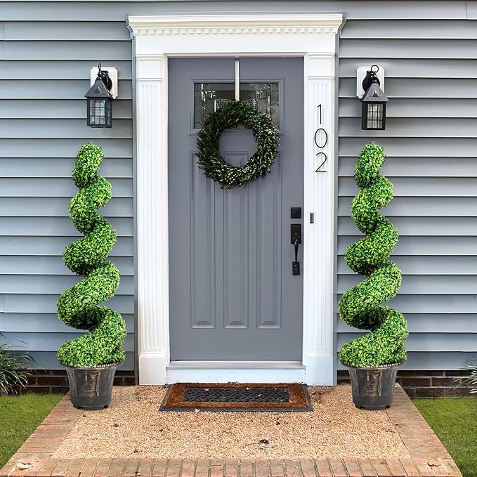 SAFEPLUS 4 Ft Artificial Boxwood Spiral Topiary Tree, Fake Greenery Plants for Indoor or Outdoor