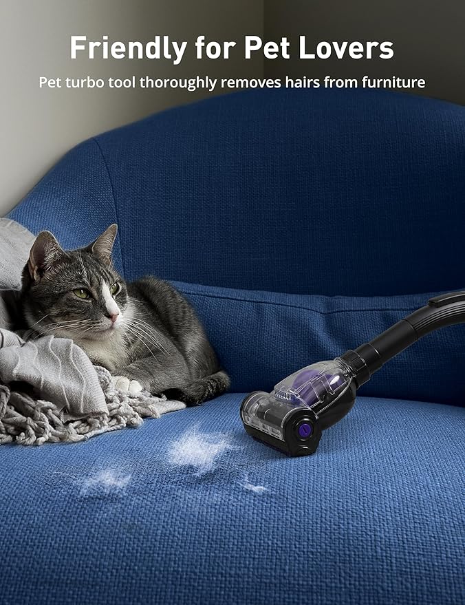 Aspiron 1700W Canister Vacuum Cleaner, 32Kpa Bagless Vacuum Cleaner, Multi-Cyclonic Filtration, 2 Anti-Allergen HEPA Filters, 3.5QT Dust Cup, 4 Tools, Corded Vacuum for Hard Floor, Pet Hair, Violet