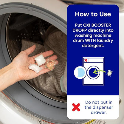 Dropps Oxi Booster Pods, Unscented (64 Pods) - Chlorine-Free Bleach Alternative Biobased Laundry Whitener & Stain Remover for Extra Tough Stains - Fragrance-Free & Hypoallergenic for Sensitive Skin