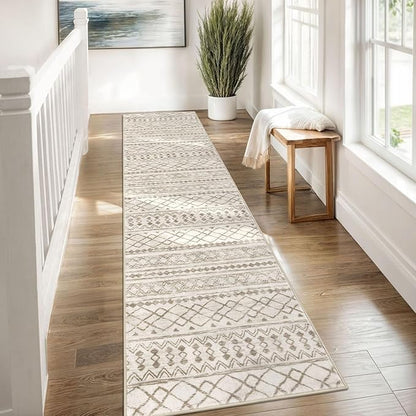 KUTA Moroccan Washable Kitchen Rugs 2x8 Non-Slip Vintage Beige Boho Rugs Hallway Runner Rug Ultra Soft Geometric Floor Carpet Runners for Bedroom Laundry Living Room