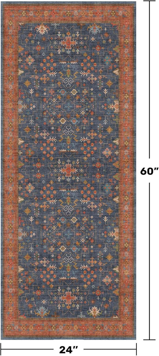 Navy Blue Runner Rug 2x5 for Kitchen, Hallway, Mudroom, Laundry Room, Bathroom, Washable Non Slip Non Skid Rubber Backing Low Pile Stain Resistance