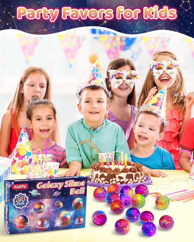 24 Pack Galaxy Slime Party Favors, Non-Sticky, Stress Relief Treasure Box Toys for Classroom Prizes, Valentines Day Student Gifts Goodie Bags Stuffers for Kids Boys Girls 4-8, 8-12