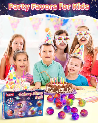 24 Pack Galaxy Slime Party Favors, Non-Sticky, Stress Relief Treasure Box Toys for Classroom Prizes, Valentines Day Student Gifts Goodie Bags Stuffers for Kids Boys Girls 4-8, 8-12