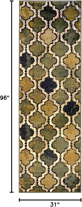 Superior Indoor Area Runner, Jute Backed, Perfect for Hallway, Living/ Dining Room, Bedroom, Office, Kitchen, Entryway, Modern Geometric Trellis Floor Decor, Viking Collection, 2' 7" x 8', Green