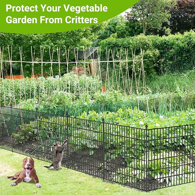 8 Panels No Dig Decorative Outdoor Garden Fence for Yard, 48 in(H) X 21 ft(L) Animal Barrier Fencing Rustproof Metal Wire Panel Border for Dog, Rabbits, and Patio Temporary Ground Stakes