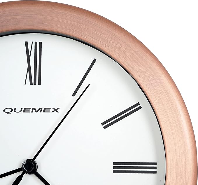 JUSTIME 8.5 inch Brushed Metal Water Resistant Wall Clock, Special for Small Space, Office, Boats, RV (WM86-RC-R Retro Copper)
