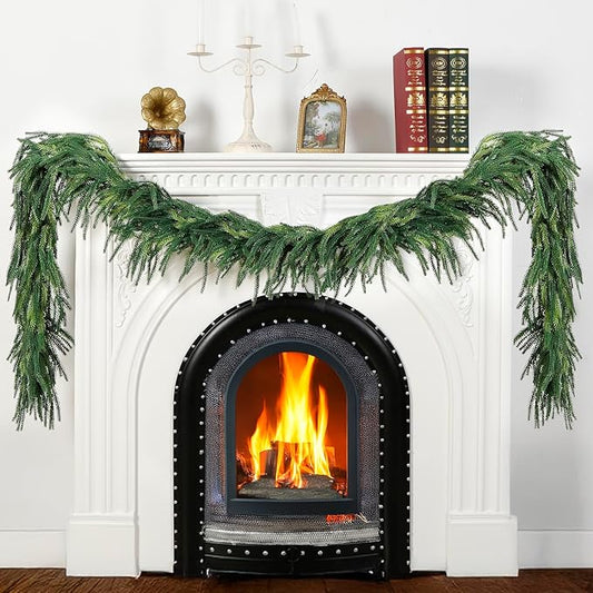 2Pcs 6ft Real Touch Christmas Garland Norfolk Pine, Realistic Artificial Christmas Garland, Faux Natural Greenery Garland for Table, Mantle, Stair Railings, Wall, Outdoor Christmas Decoration