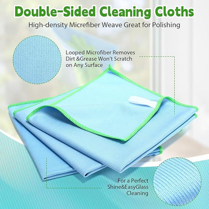 Maxcheck 24 Pack Magic Cleaning Cloth, 16 x 16 Inch Microfiber Glass Cleaning Cloths Reusable Lint Free Microfiber Towels for Kitchen Dish, Windows, Mirror, Glass, Car(Blue)