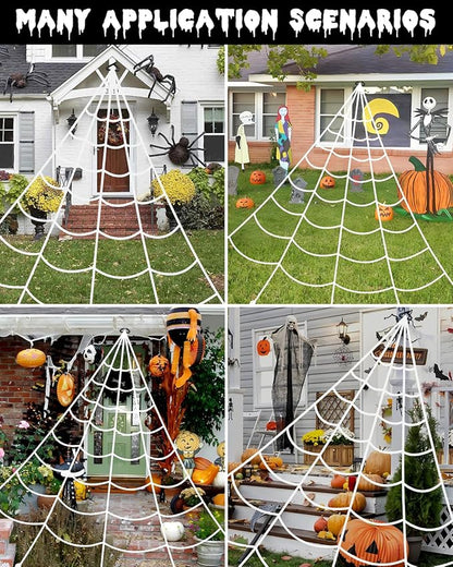 Brighter Spider Web Lights Halloween Decorations Outdoor, 2025 Upgraded 250 Purple LED Lights 16.4ft Lighted Spider Web, 8 Modes with Remote Control, Timer & Memory Function, Perfect Halloween Decor