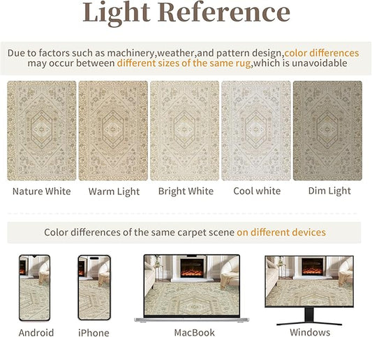 SERISSA 5x7 Boho Area Rug, Washable Non-Slip Rugs for Living Room, Large Beige Rug Ultra Soft Vintage Farmhouse Print Distressed Carpet for Bedroom Dining Room Dorm Office Home Decor