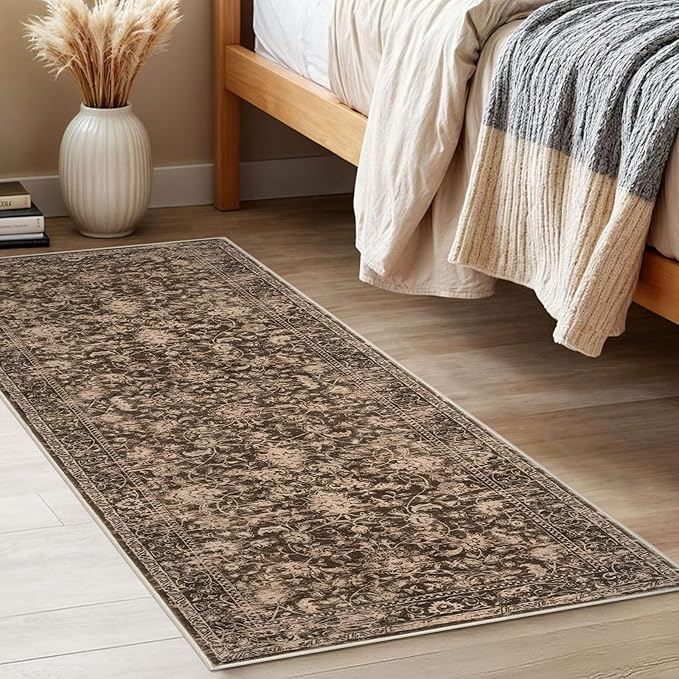 KILOCOCO Hallway Runner 2x5 Kitchen Runner Rug Printed Vintage Floral Washable Non-Slip Runners for Hallways Laundry Room Rugs Distressed Boho Rug Runners for Bedroom, Rust Red