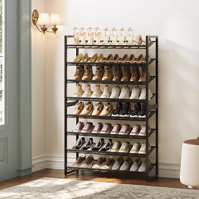 Shoe Rack,8 Tier Metal Shoe Organizer,Max Holds 40 Pairs,Heavy Duty Shoes Shelf for Garage, Entryway, Closet,Black