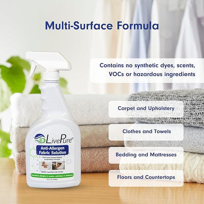 LivePure Anti-Allergen 32 OZ Fabric Spray for Household Surfaces, 2 Pack