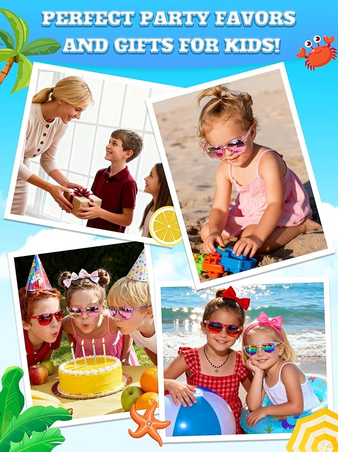Sumsun Kids Sunglasses Bulk Party Favors 24 Packs Boys Girls Age 3-8 with UV400 Protection for Birthday Graduation Party