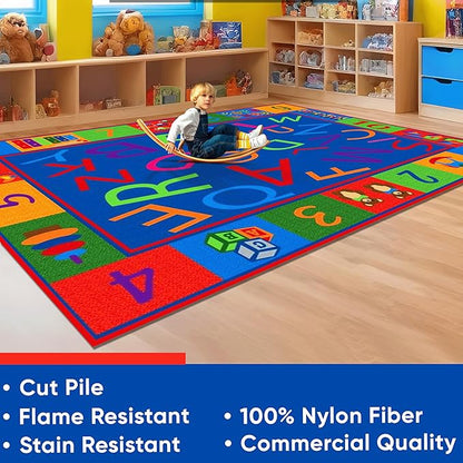 Alphabet and Numbers Teaching Toddler Rug, 6' x 8'6" Rectangle, Educational Classroom Rug, Kids Learning Play Mat | Area Rug for Bedroom or Playroom