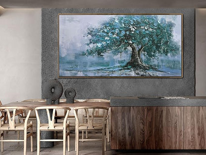 Ardemy Framed Tree Canvas Wall Art for Living Room Teal Tree of Life Landscape Bedroom Pictures Wall Decor Nature Paintings Artwork for Walls Home Office Dining Room Kitchen 58"x29"