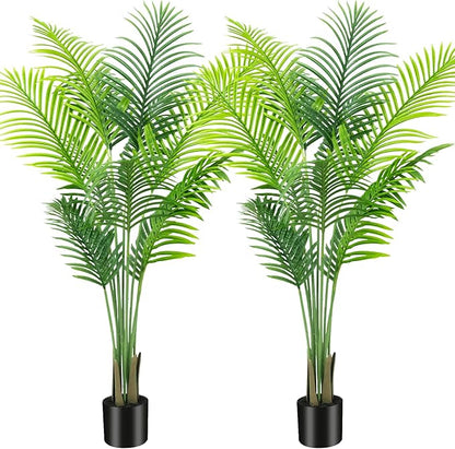 AnTing Fake Plant Artificial Areca Palm Plant Faux Tropical Tree 5FT, Fake Palm Tree Indoor Decor with 13Trunks for Home Office Garden Hotel Decor,2 Pack, AT-SWK5FT-2
