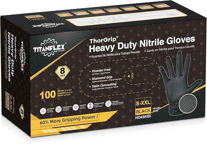 TitanFlex Heavy Duty Black Nitrile Gloves, Raised Diamond Texture, Latex Free, Powder Free Disposable Gloves (8Mil/6Mil)