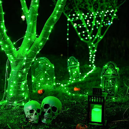 JMEXSUSS 2 Pack Green Fairy Lights Battery Operated, Total 200 LED 66ft Twinkle String Lights with Remote, 8 Modes Halloween Lights for Tree Wreath Fireplace Indoor Outdoor Xmas Halloween Decor