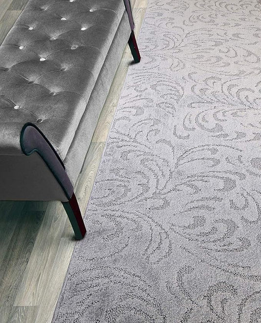 Custom Size Hallway Runner Rug, Skid Resistant, 31 Inch Wide X Your Choice of Length, Floral Grey, 31 Inch X 29 feet