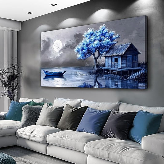 ZUITINGHUA Canvas Wall Art For Living Room Large Wall Decor For Office Bedroom Decorations Seaside Landscape Pictures Boat Painting Artwork Room Wall Mural Aesthetic Home Decor 30x60 In