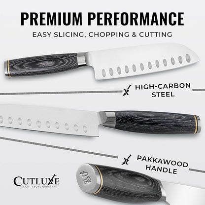 Santoku Knife – Ultra Sharp 5 Inch Meat and Vegetable Japanese Knife for Chopping, High Carbon Stainless Steel Blade, Full Tang Pakkawood Handle – Shinobi Series