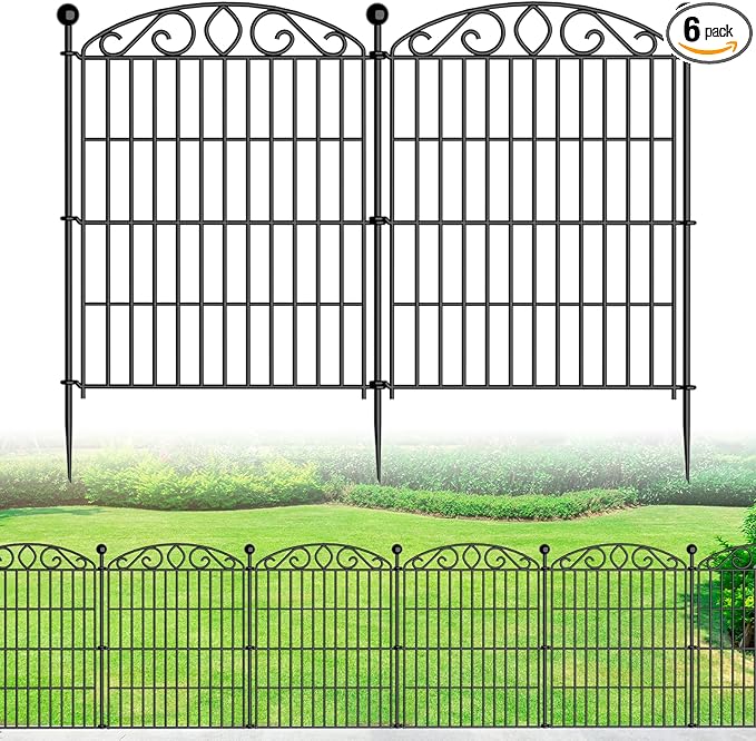 No Dig Decorative Garden Fence 6 Panel - 30in H x 11.8ft L, Tall Animal Barrier for Dogs Rabbits, Rustproof Metal Wire Panels for Yard, Patio, and Outdoor Border Use