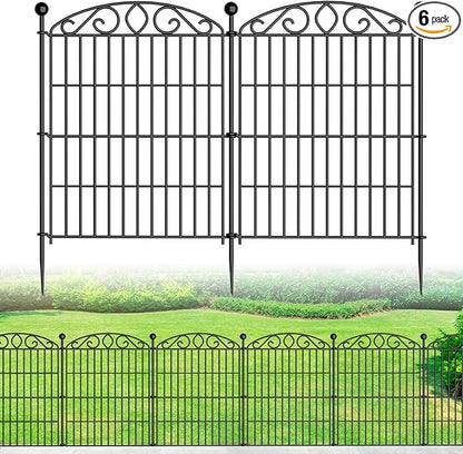 No Dig Decorative Garden Fence 6 Panel - 30in H x 11.8ft L, Tall Animal Barrier for Dogs Rabbits, Rustproof Metal Wire Panels for Yard, Patio, and Outdoor Border Use