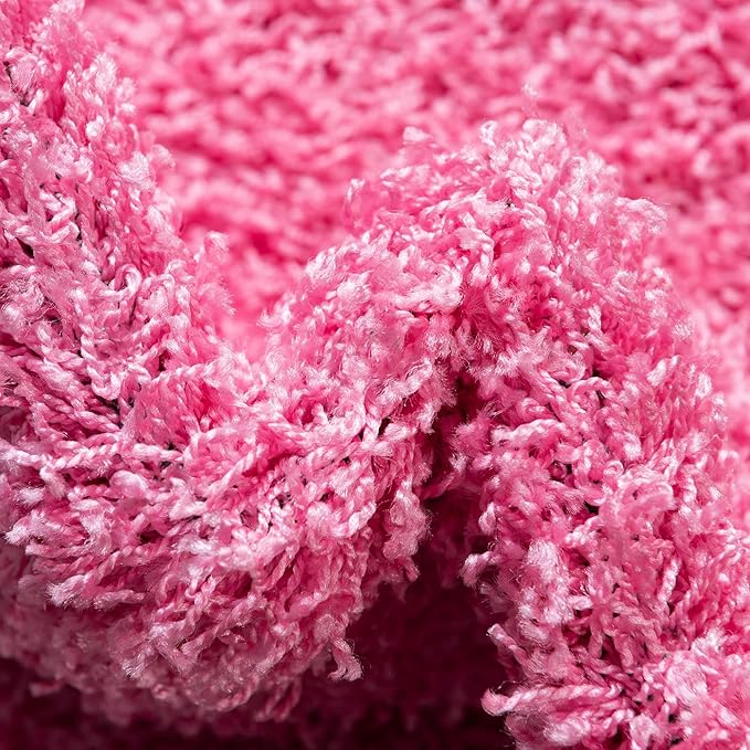 Unique Loom Solid Shag Collection Area Rug (5' 3" Round, Taffy Pink)