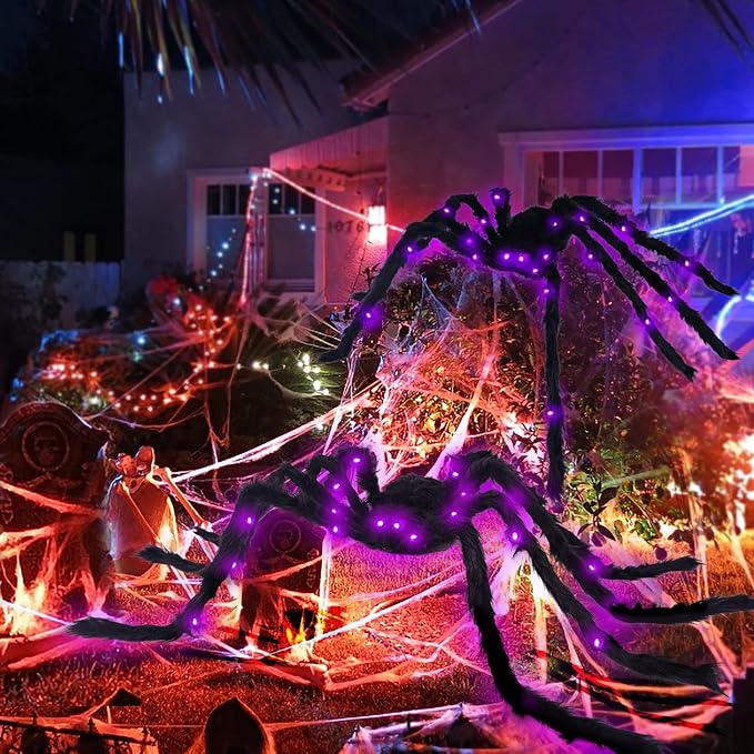 Halloween Spider Decorations 4ft Light Up Giant Spider(2 Pack) for Indoor Outdoor Halloween Decorations Yard Party House Décor