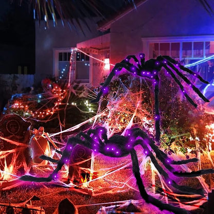 Halloween Spider Decorations 4ft Light Up Giant Spider(2 Pack) for Indoor Outdoor Halloween Decorations Yard Party House Décor
