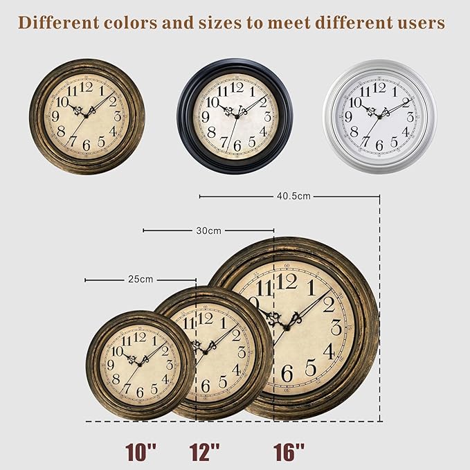 Plumeet Small Retro Wall Clock, 10'' Non Ticking Classic Silent Vintage Wall Clocks Decorative Kitchen Living Room Bedroom - Battery Operated
