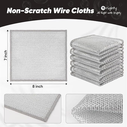 Orighty 24 Pcs Multipurpose Wire Dishwashing Rag, Non-Scratch Wire Dish Cleaning Cloths for Wet and Dry, Reusable Steel Scrubber for Kitchen, Powerful Dishcloth Rag for Cookware, Dish, Stove-7"x8"