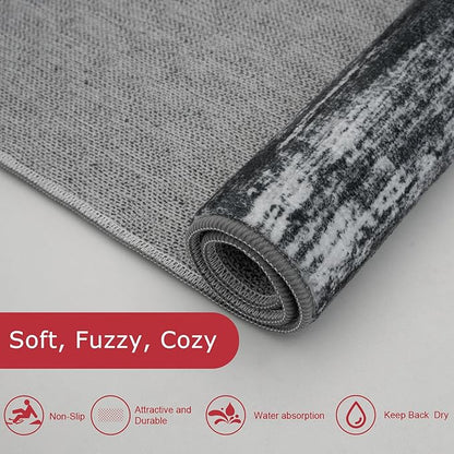 KOZYFLY 4x6 Area Rug Modern Ombre Rugs for Bedroom, Washable Rug Non-Slip Soft Striped Living Room Rug, Black Navy Blue Grey Abstract Carpet for Laundry Nursery