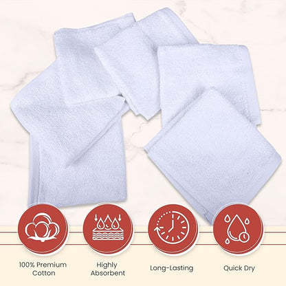 Vintage Vista 100% Cotton Dish Cloths (Pack of 6) - Dish Rags for Washing Dishes - Reusable & Highly Absorbent Kitchen Towels - Kitchen Rags for Christmas - (12" x 12" - White II)